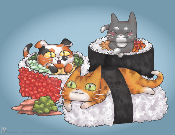 Nyan Sushi. Because cats. Paint Tool SAI.