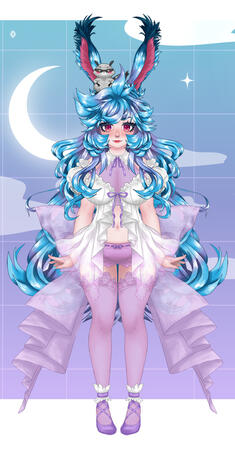 Lumi Bunny VTuber Model. I drew my own VTuber model to be rigged in Live2D Cusbism later. Based her off my own character in FFXIV as well as how I draw myself in my own artwork. Photoshop CC 2022.