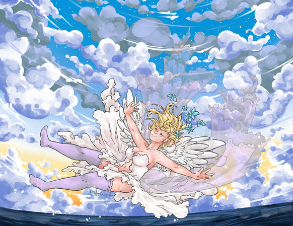 Falling. The wonderful feeling of falling in love and a safe landing. Paint Tool SAI.